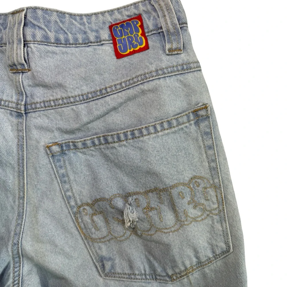 Empyre Loose Fit Sk8 Baggy Skate Jeans Mens 28 Light Wash Y2K Grunge Embroidered